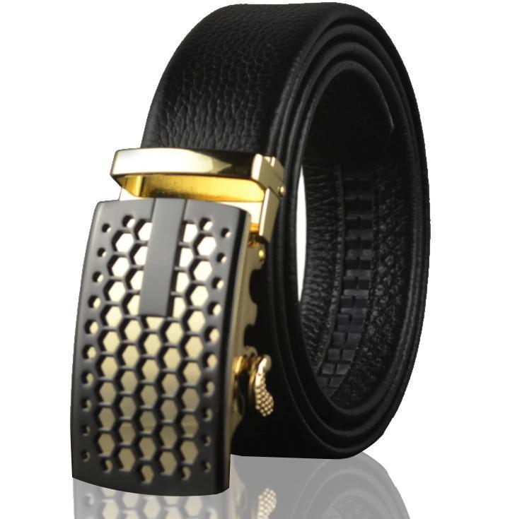 Black Gold Buckle Adjustable Ratchet Slide Belt