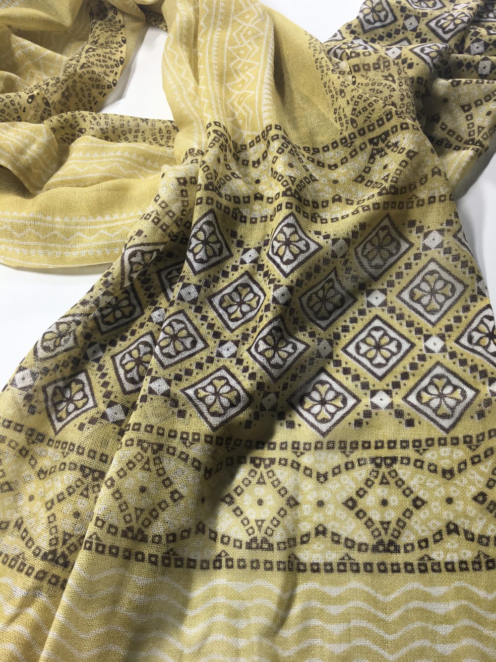 Gold Hand Painted Wool And Silk Blend Scarf