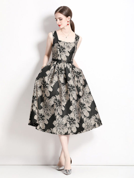 Elegant A-line Jacquard Long Dress