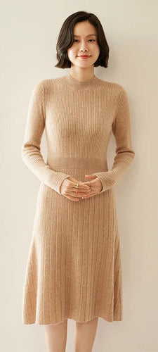 Long Cashmere Mock-Neck Slim Dress