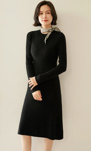 Long Cashmere Mock-Neck Slim Dress