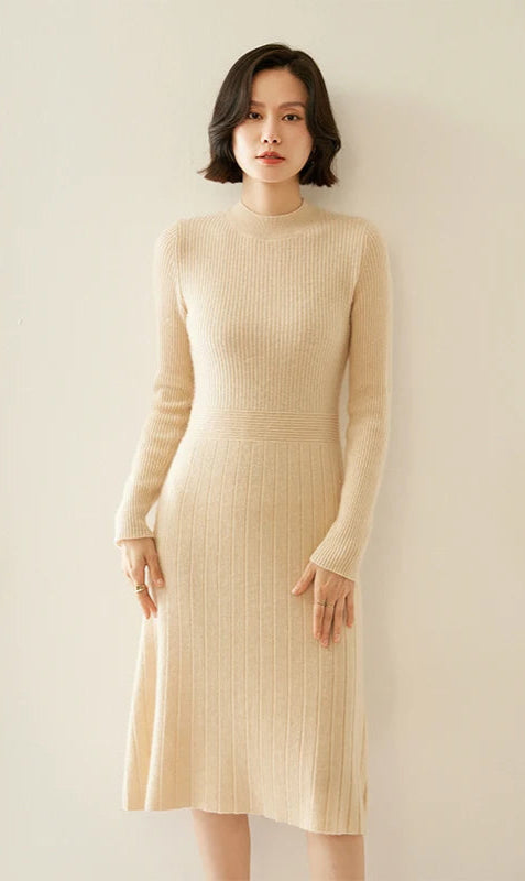 Long Cashmere Mock-Neck Slim Dress