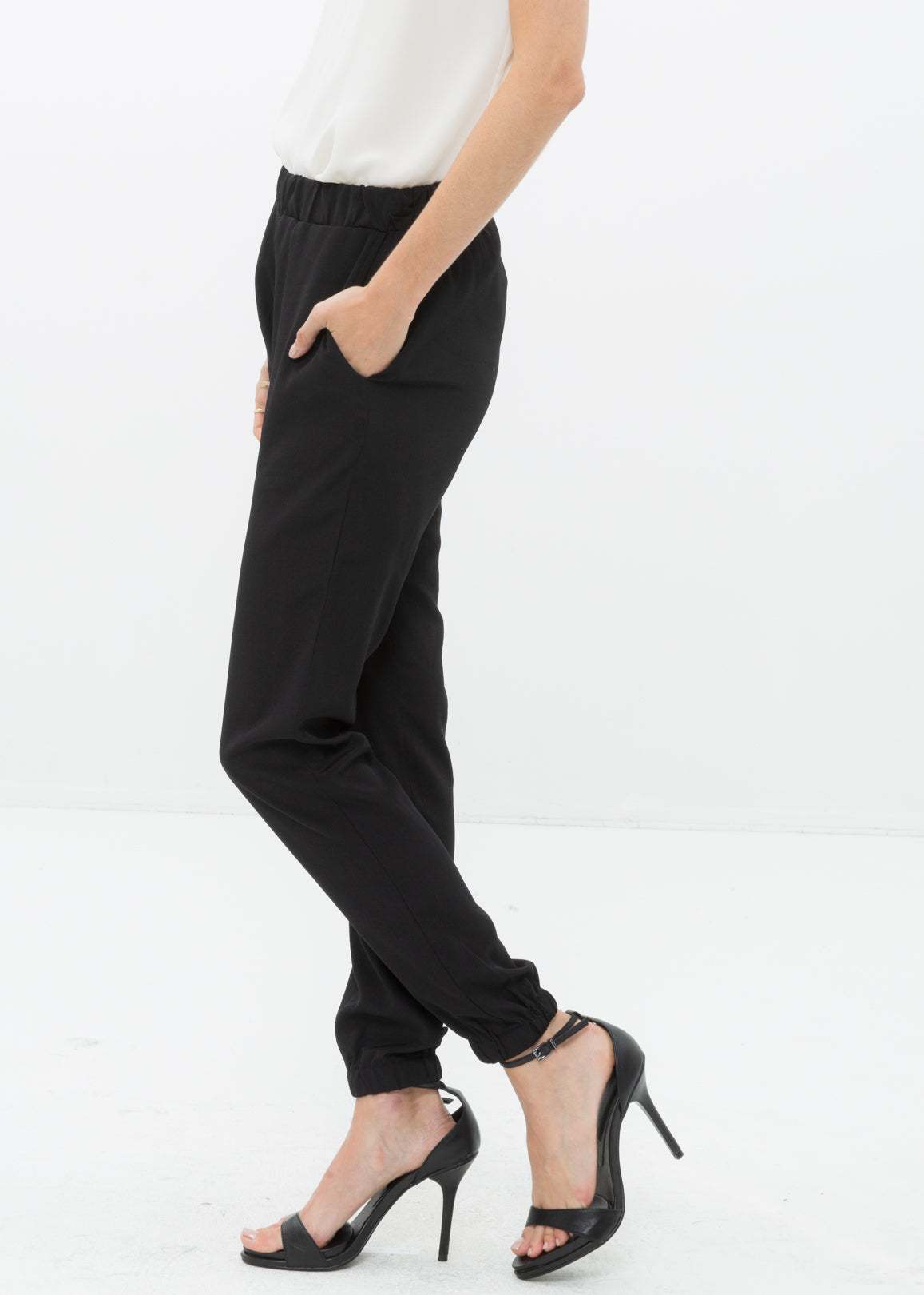 Ankle Cuffed Black Crepe Pant