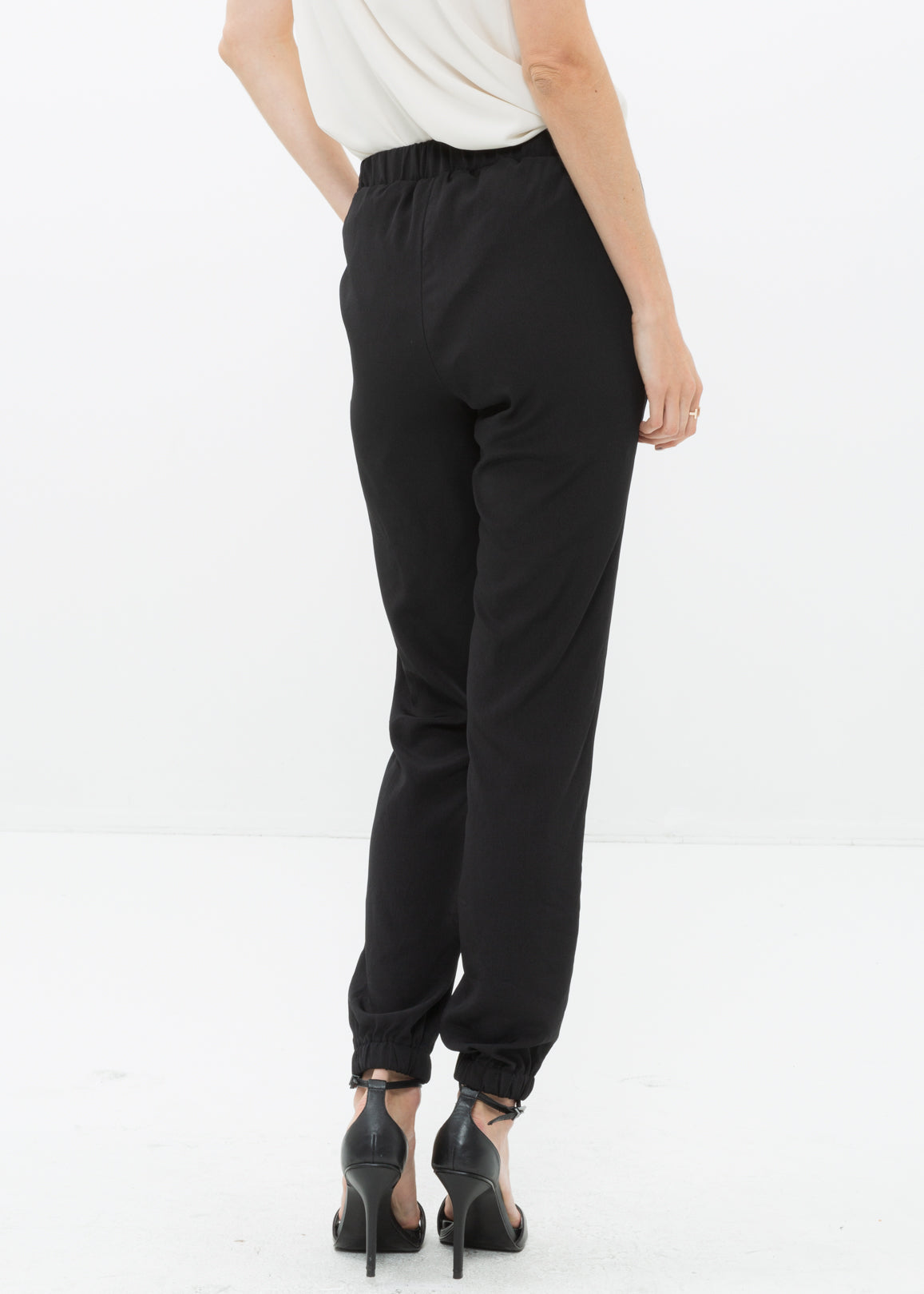 Ankle Cuffed Black Crepe Pant