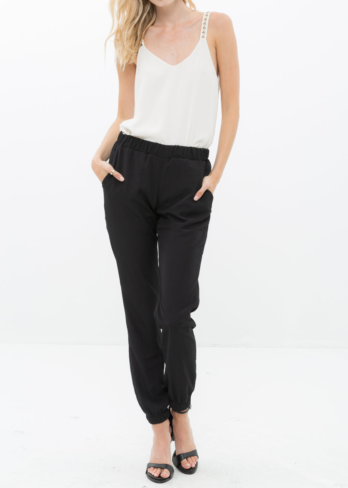 Ankle Cuffed Black Crepe Pant