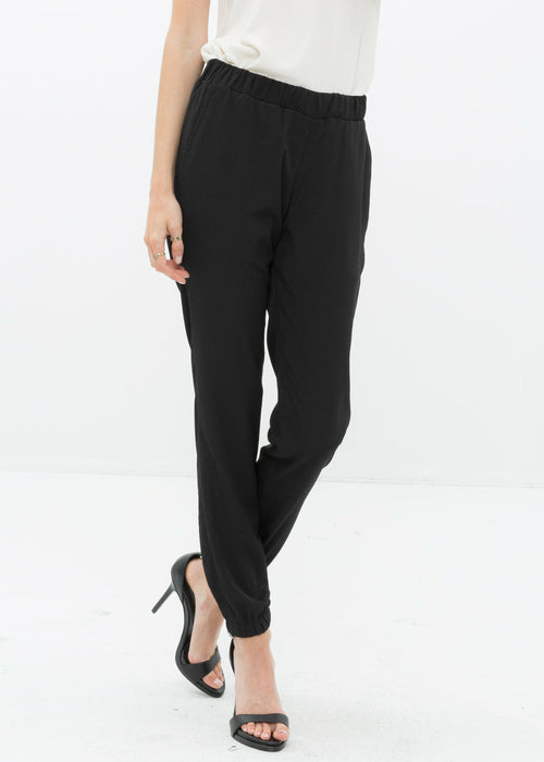 Ankle Cuffed Black Crepe Pant