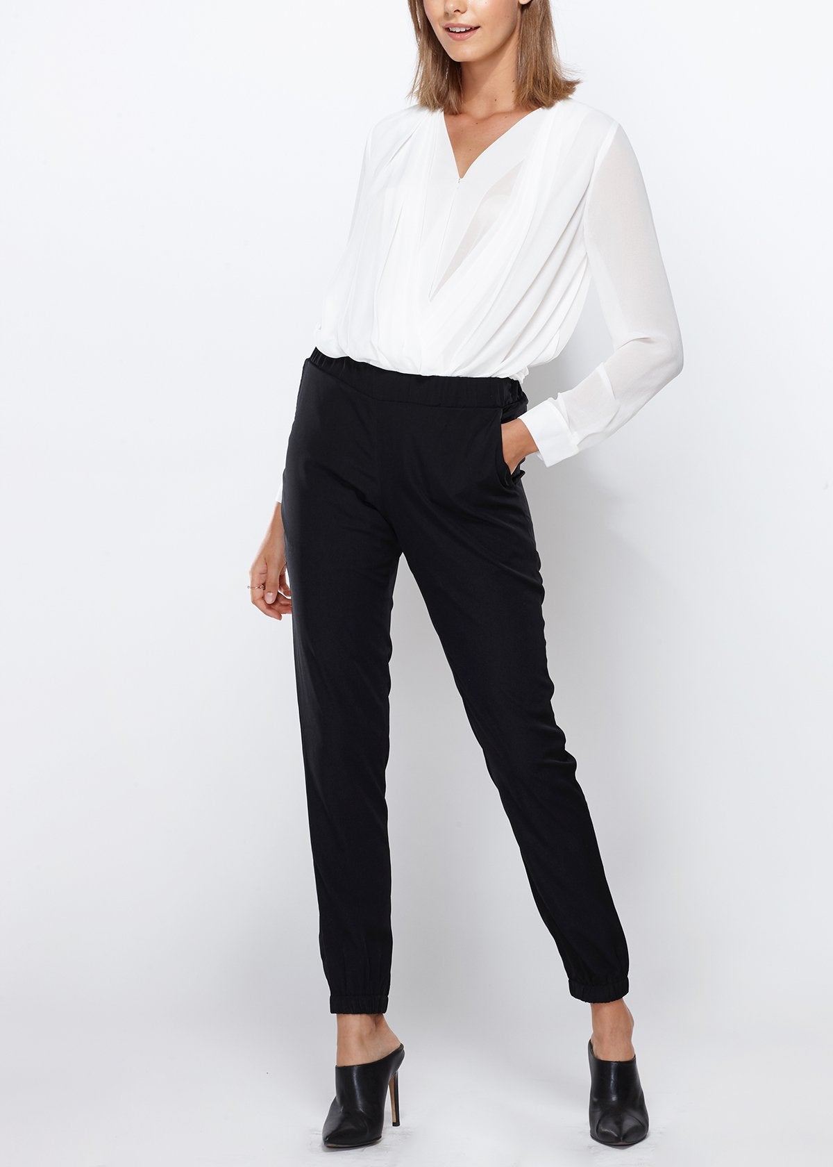 Ankle Cuffed Black Crepe Pant