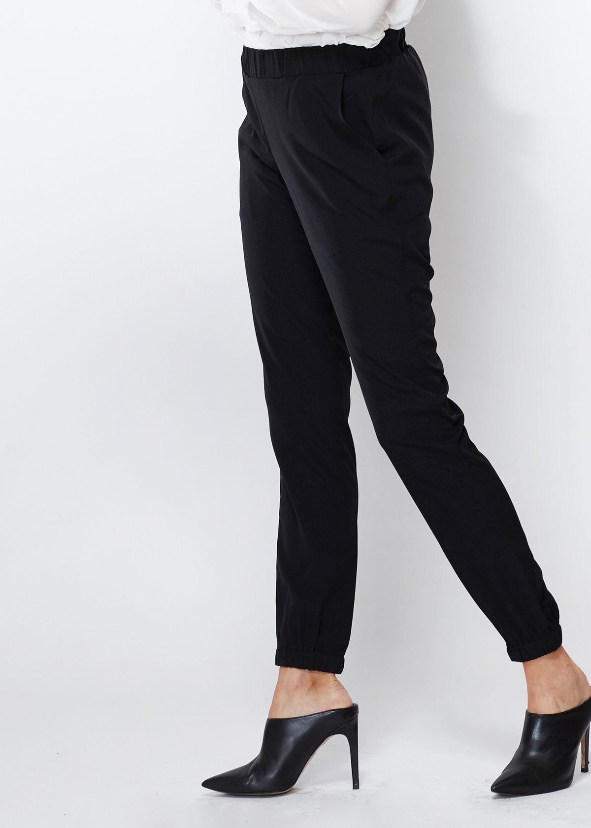 Ankle Cuffed Black Crepe Pant