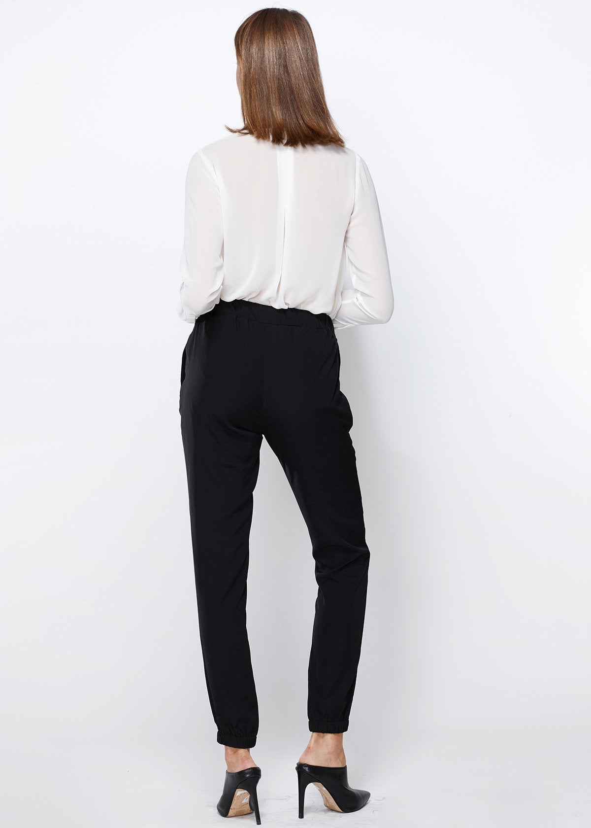 Ankle Cuffed Black Crepe Pant