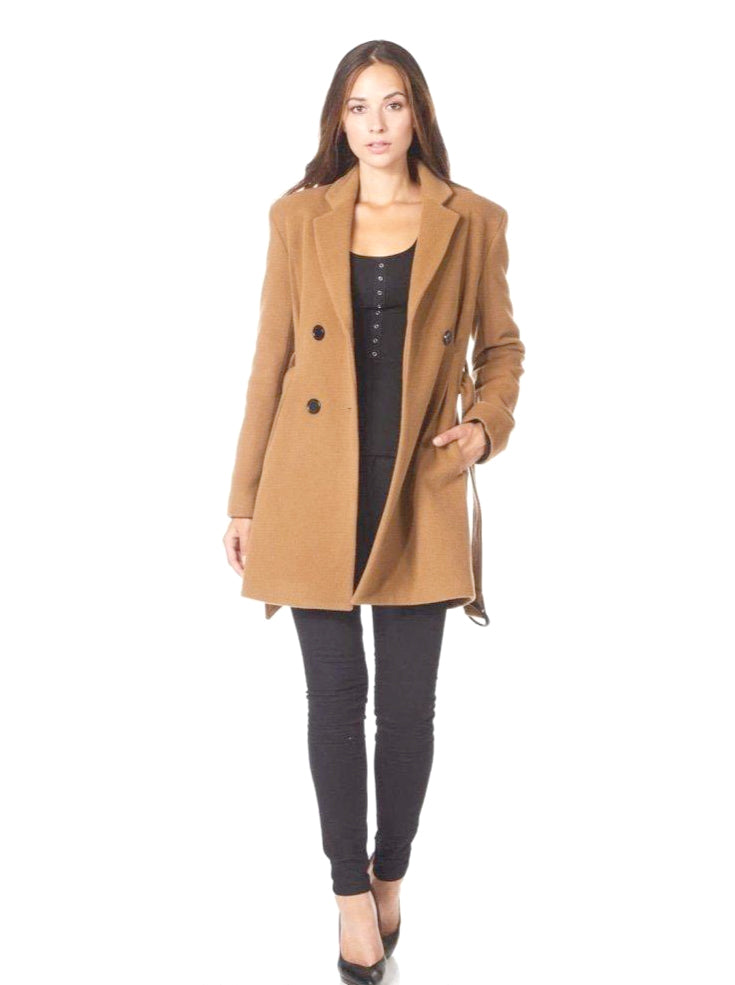 Camel Textured Short Belted Coat