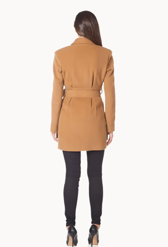 Camel Textured Short Belted Coat