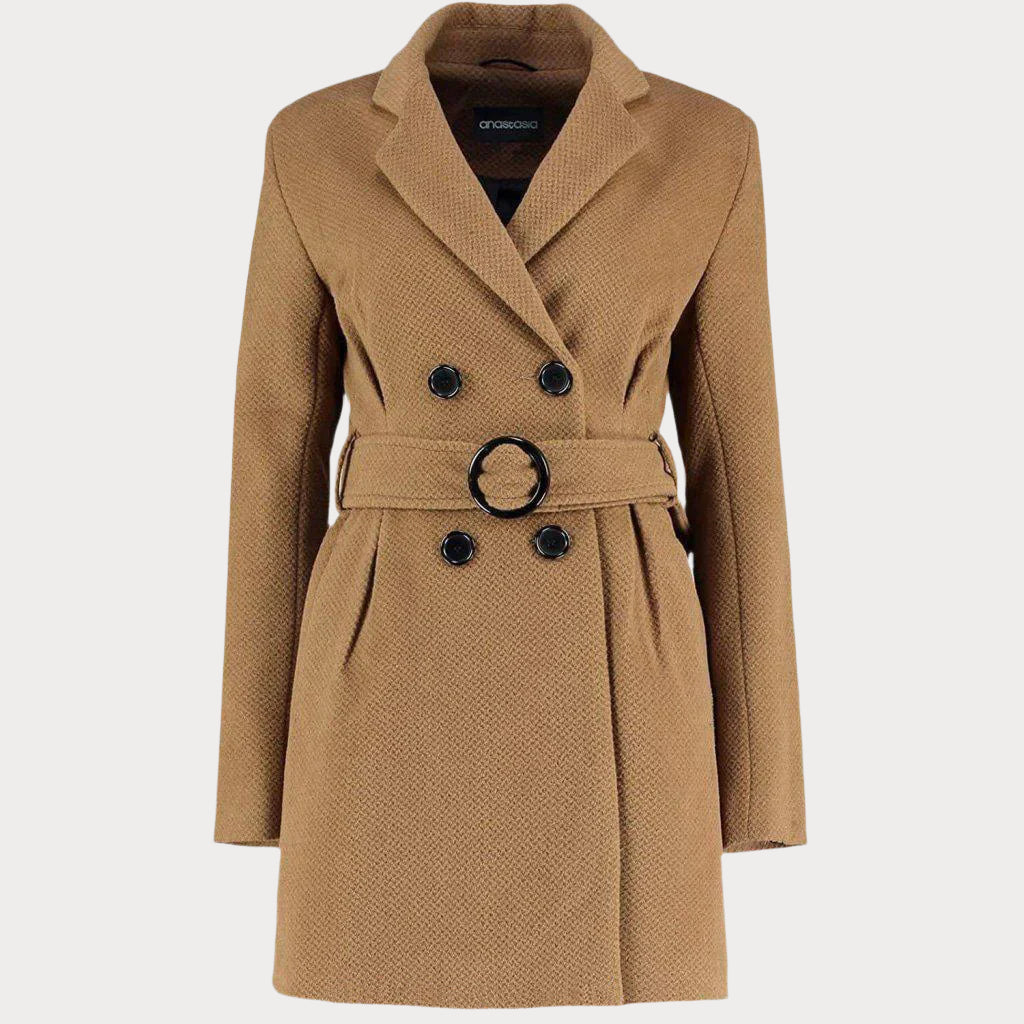 Camel Textured Short Belted Coat