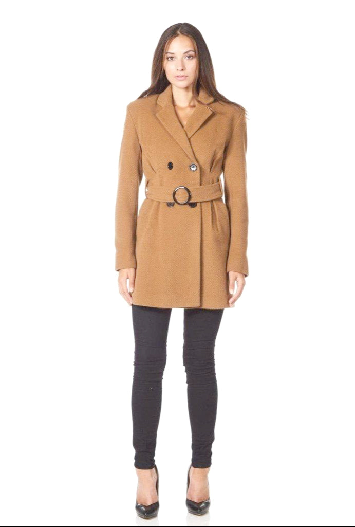 Camel Textured Short Belted Coat