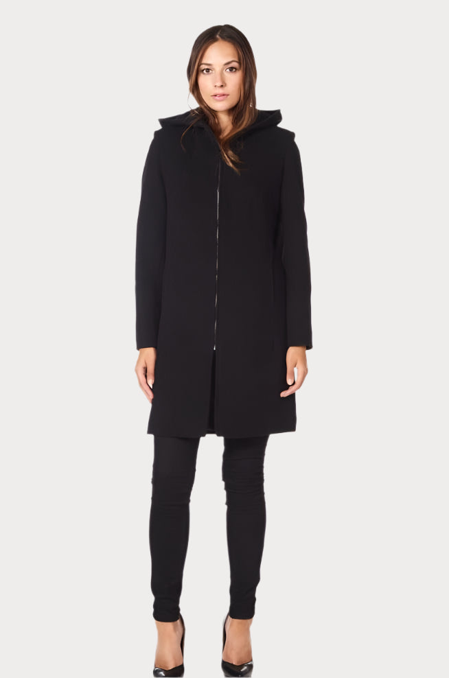 De La Creme - Women's Wool Blend Hooded Zip Coat