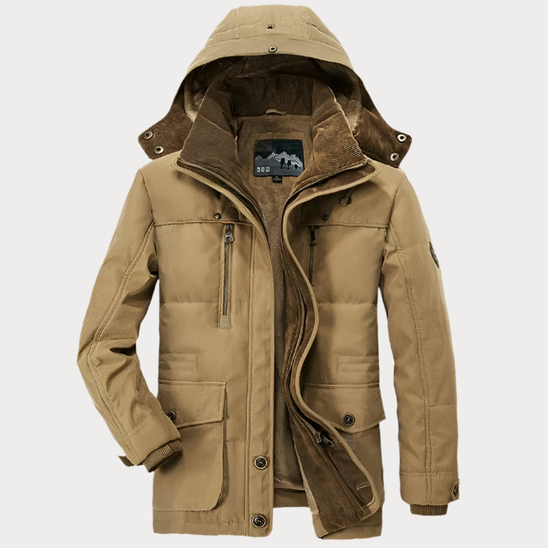 Mens Hooded Winter Parka Coat with Inner Fleece