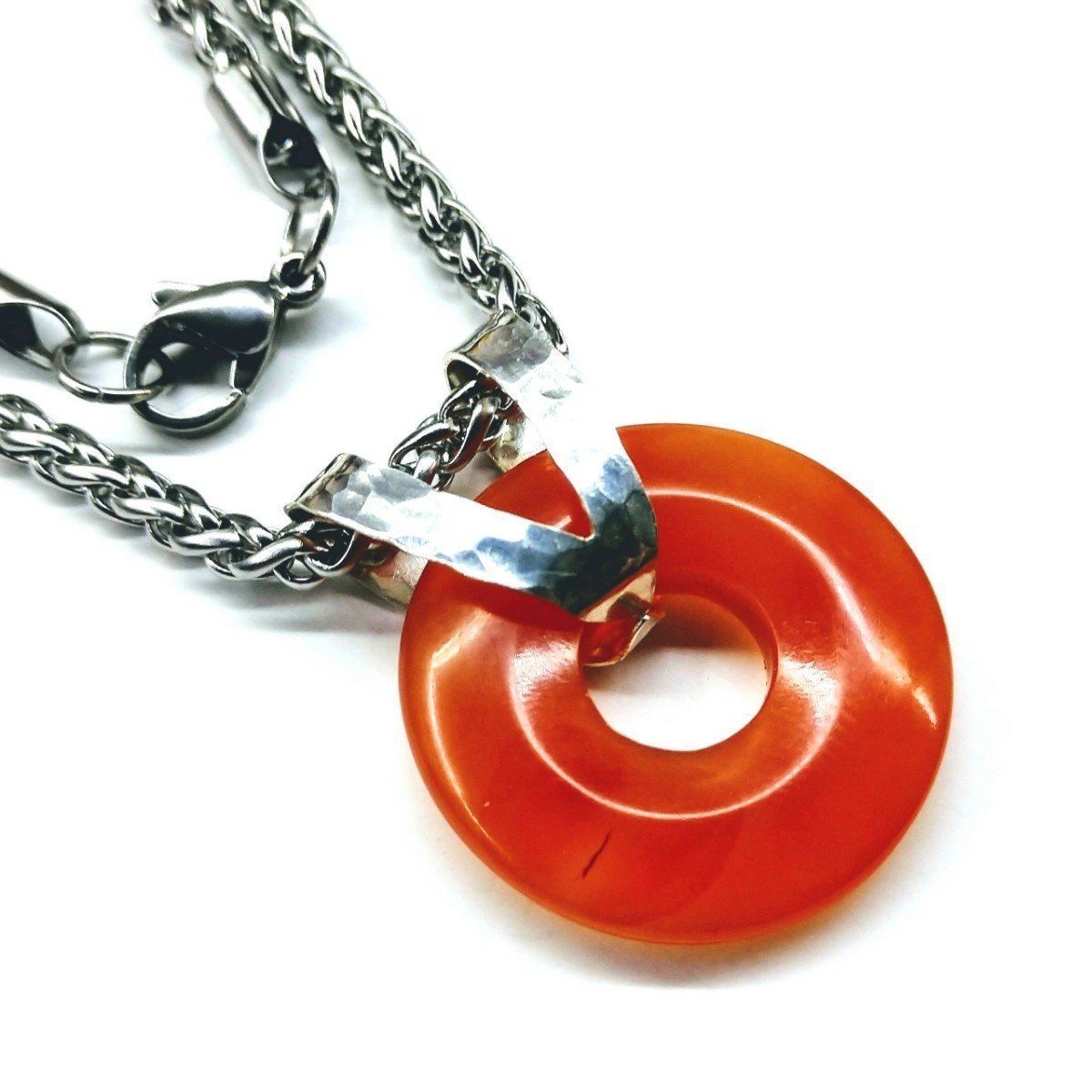 Sterling Silver and Steel Orange Gemstone Donut Necklace