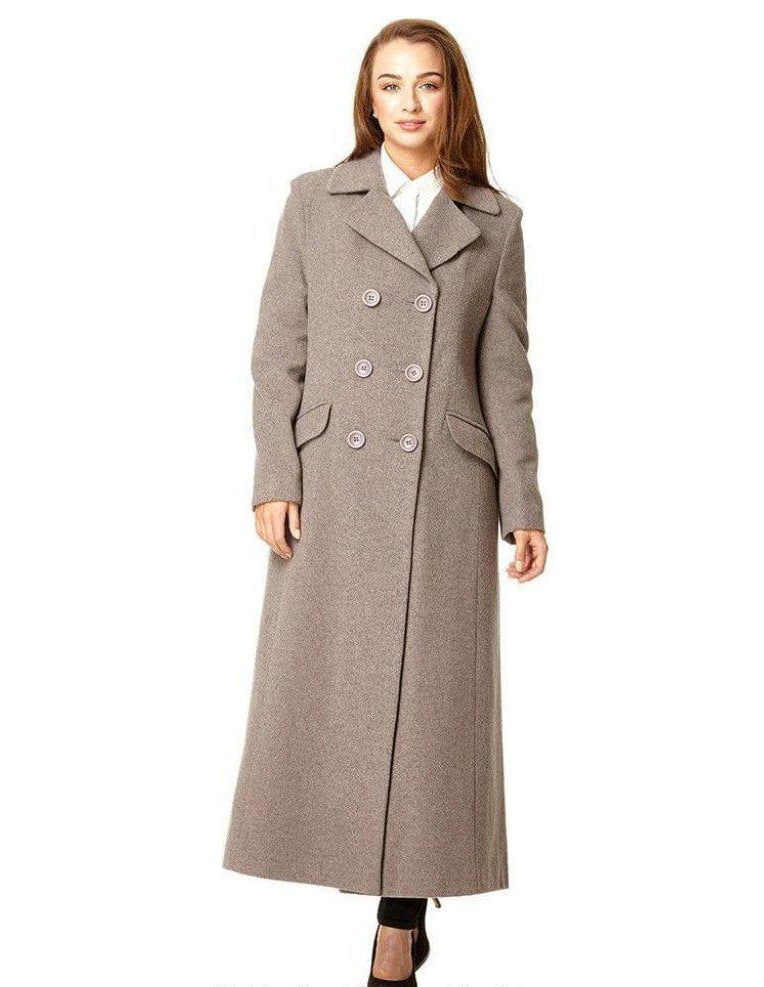 Wool Blend Double Breasted Long Coat