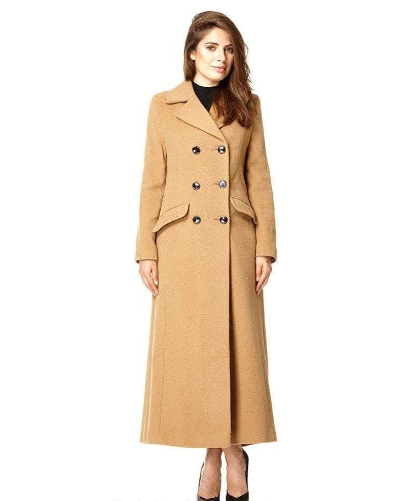 Wool Blend Double Breasted Long Coat