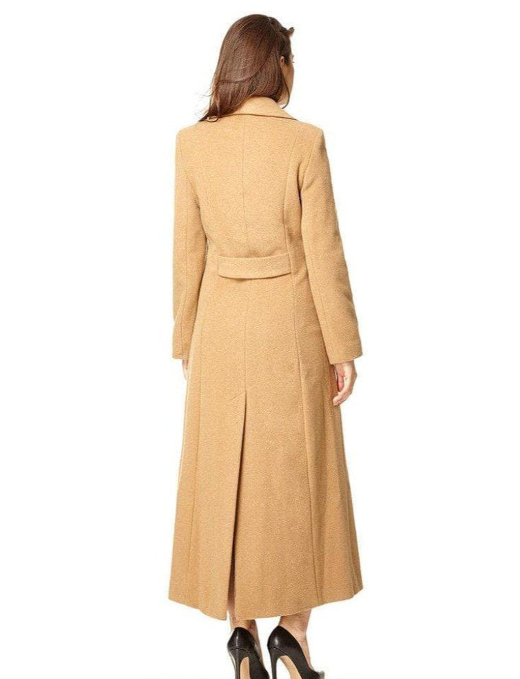 Wool Blend Double Breasted Long Coat