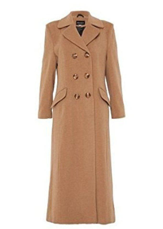 Wool Blend Double Breasted Long Coat