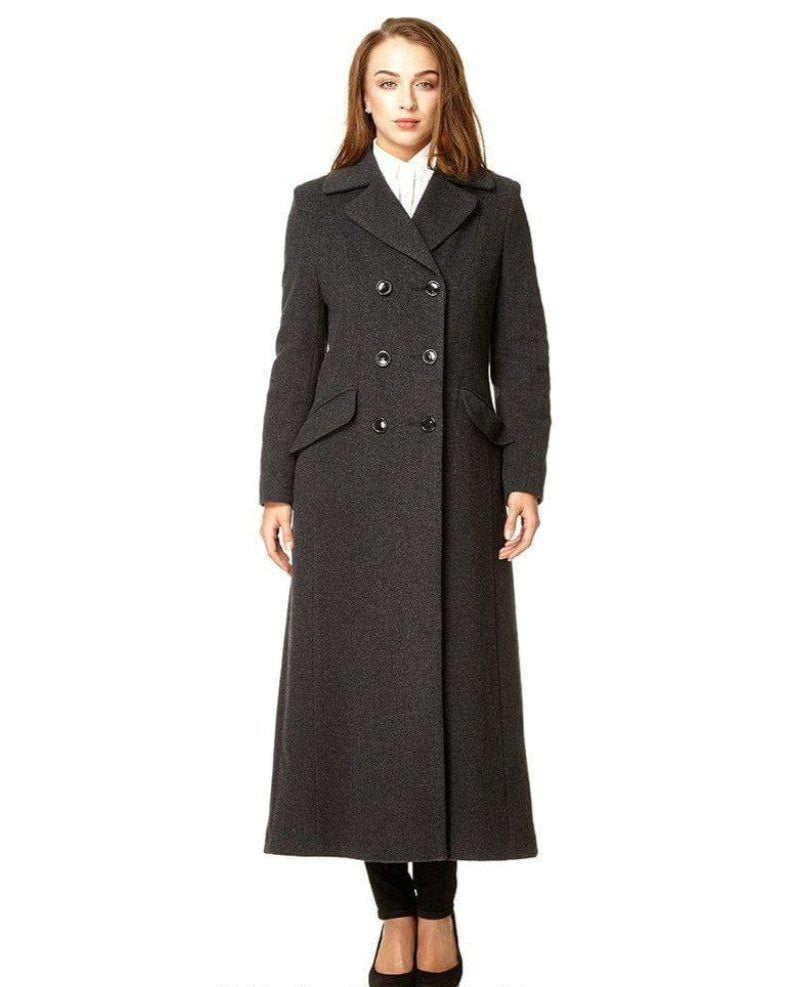 Wool Blend Double Breasted Long Coat