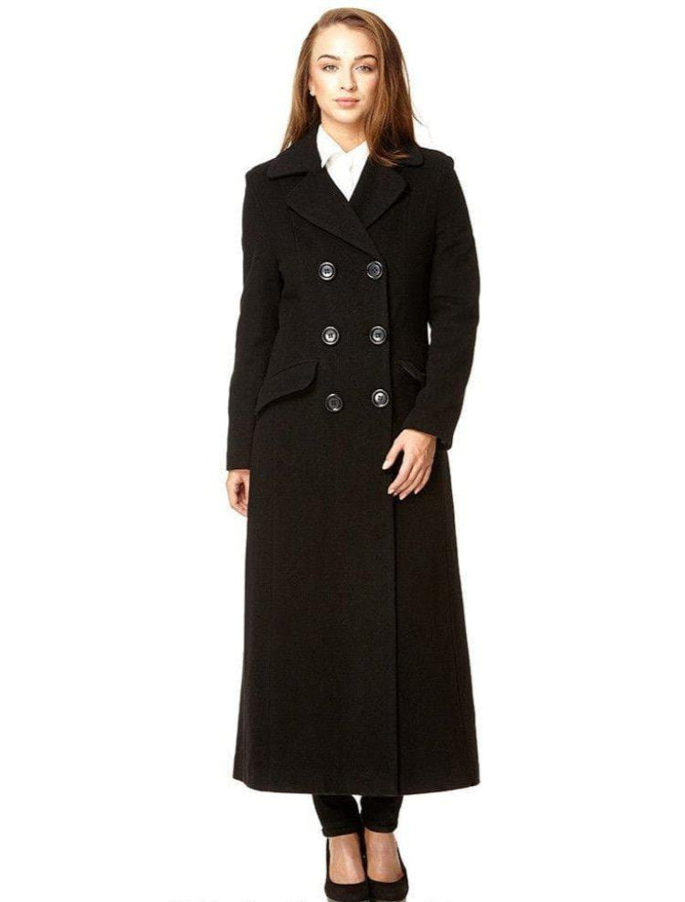 Wool Blend Double Breasted Long Coat