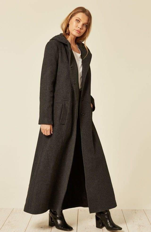 Oversized Wool Blend Hooded Long Coat