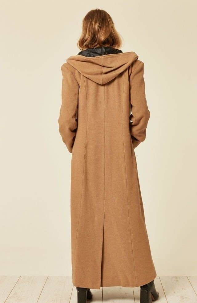 Oversized Wool Blend Hooded Long Coat