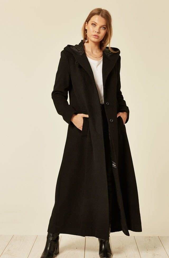 Oversized Wool Blend Hooded Long Coat