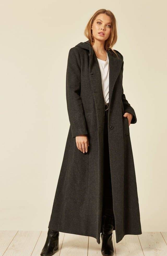 Oversized Wool Blend Hooded Long Coat